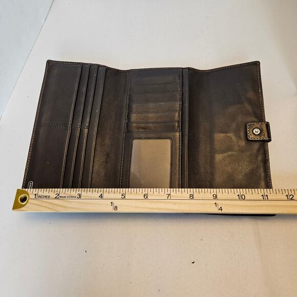 Coach Vintage Signature Brown Tan Logo Long Trifold Wallet Checkbook Clutch - Picture 11 of 12